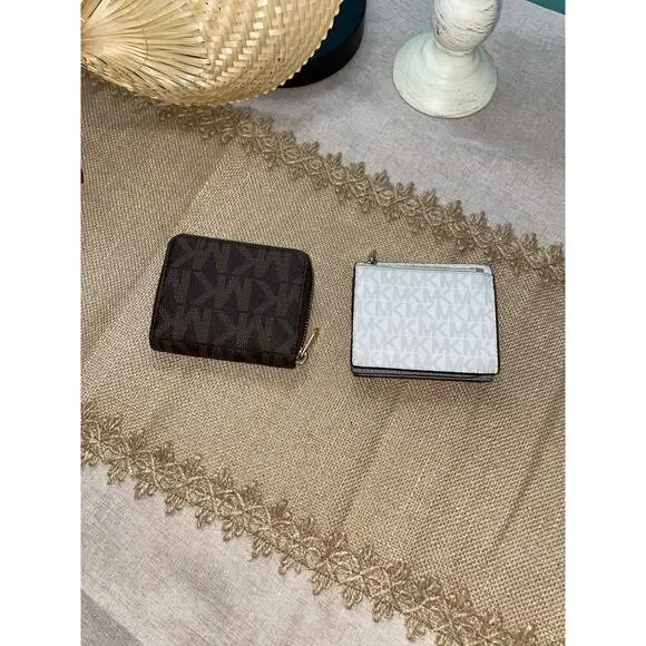 Michael Kors MK Monogram Logo Zipper Snap Fold Wallet Bundle Lot White Brown GUC - Picture 5 of 9